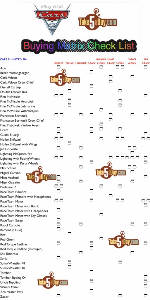 disney pixar cars checklist