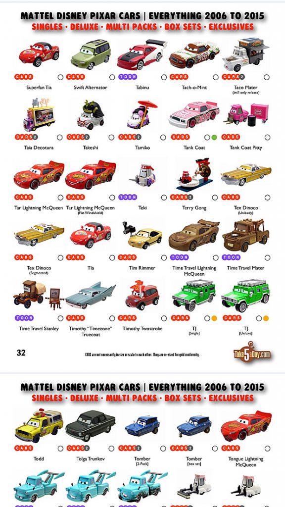 disney cars list with pictures