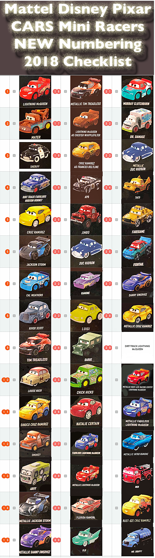 disney cars mini racers list