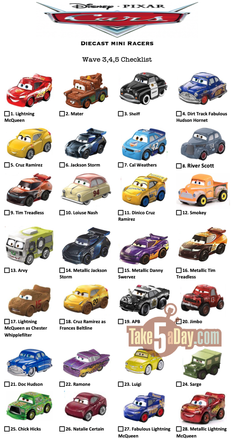 mattel disney pixar cars complete list